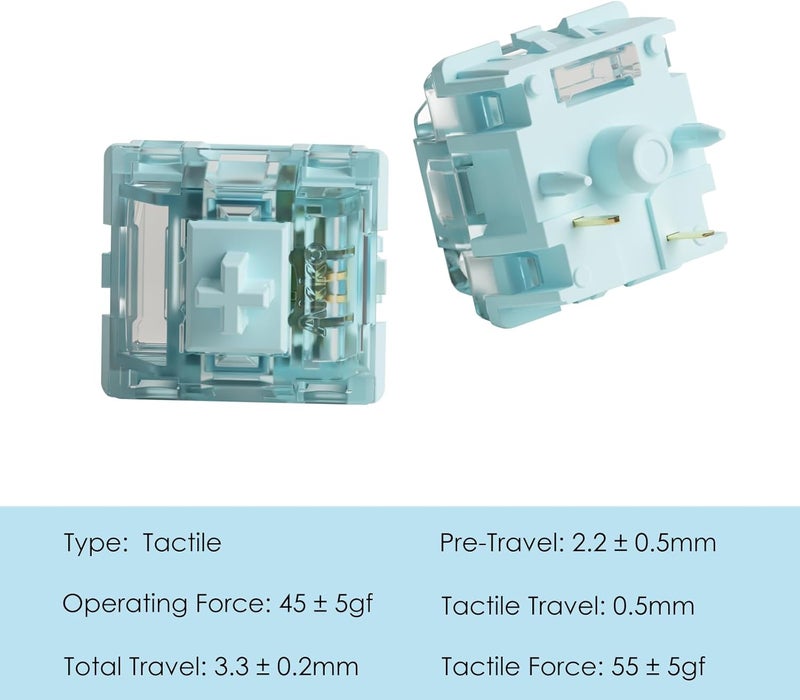 AKKO مفتاح V5 كريمي أزرق للوحة مفاتيح الألعاب الميكانيكية، 5 دبابيس 45gf مفاتيح لمسية مشحمة مسبقًا (45 قطعة) - Image 2